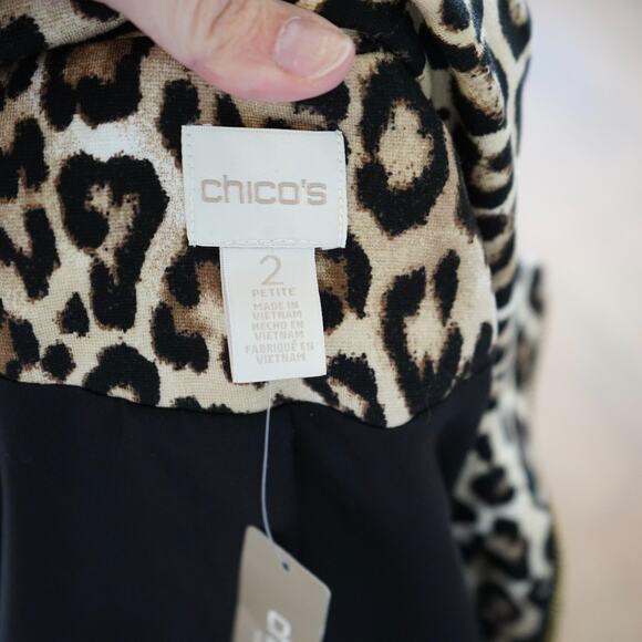 Chico's Light Jacket Womens 2P Beige Leopard Print Lined Long Sleeve Full Zipper - Picture 3 of 6